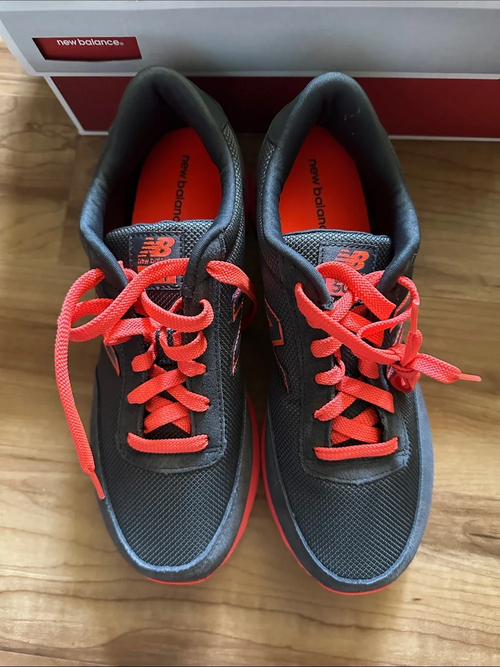 New Balance 501  Gray Sneakers with Bright Coral Accents